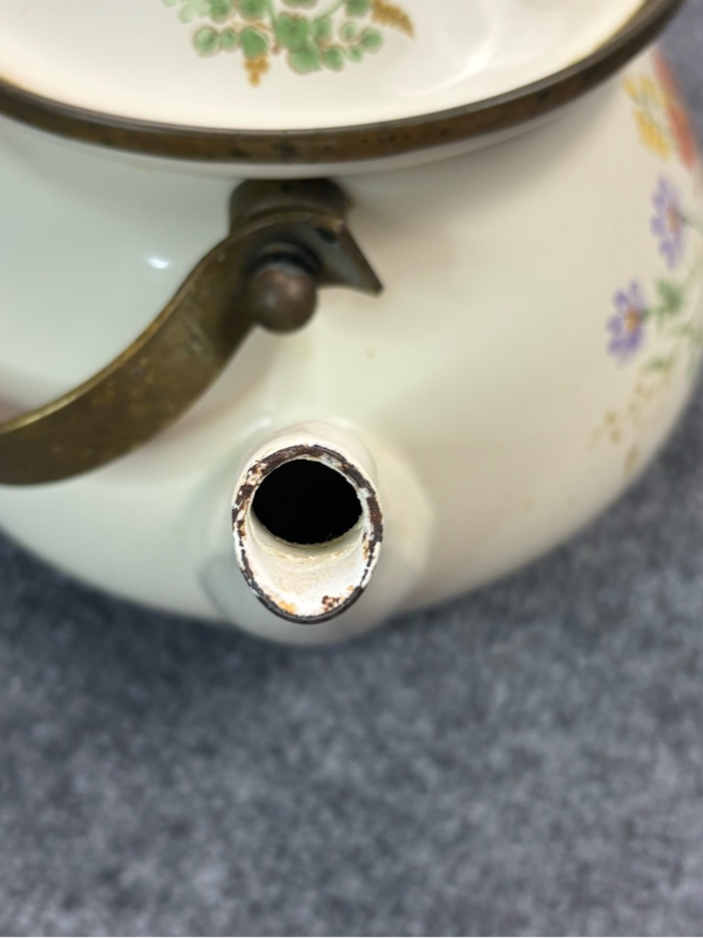 VTG Mikasa Grande Chef Wildflower Teapot 2.5 Qt Tea Kettle Enamelware Brass - Picture 7 of 15